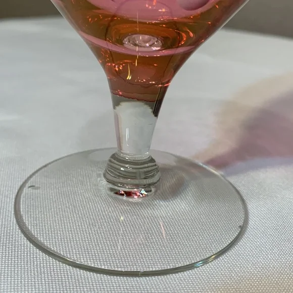 Vintage Wine Glass Globe Pink Clear Glass With Grapes - Picture 2 of 3